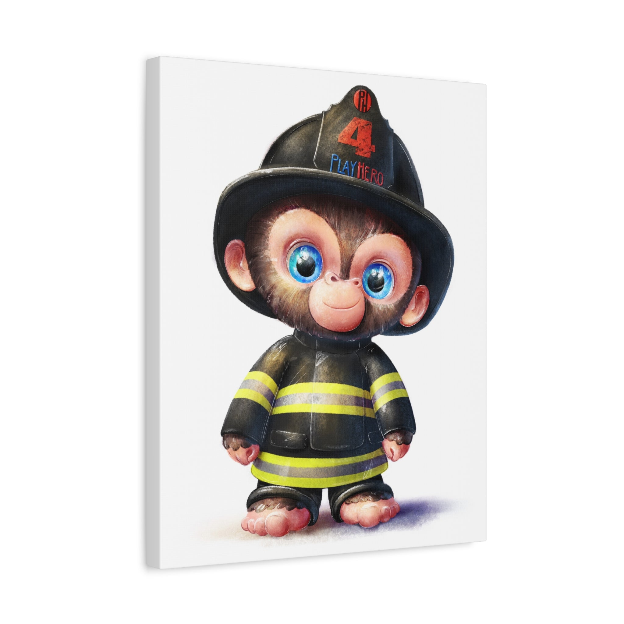 Cute Firefighter Monkey Canvas Art, Whimsical Home Decor, Kids Room Wall Art, Children's Gift, Playful Nursery Accent