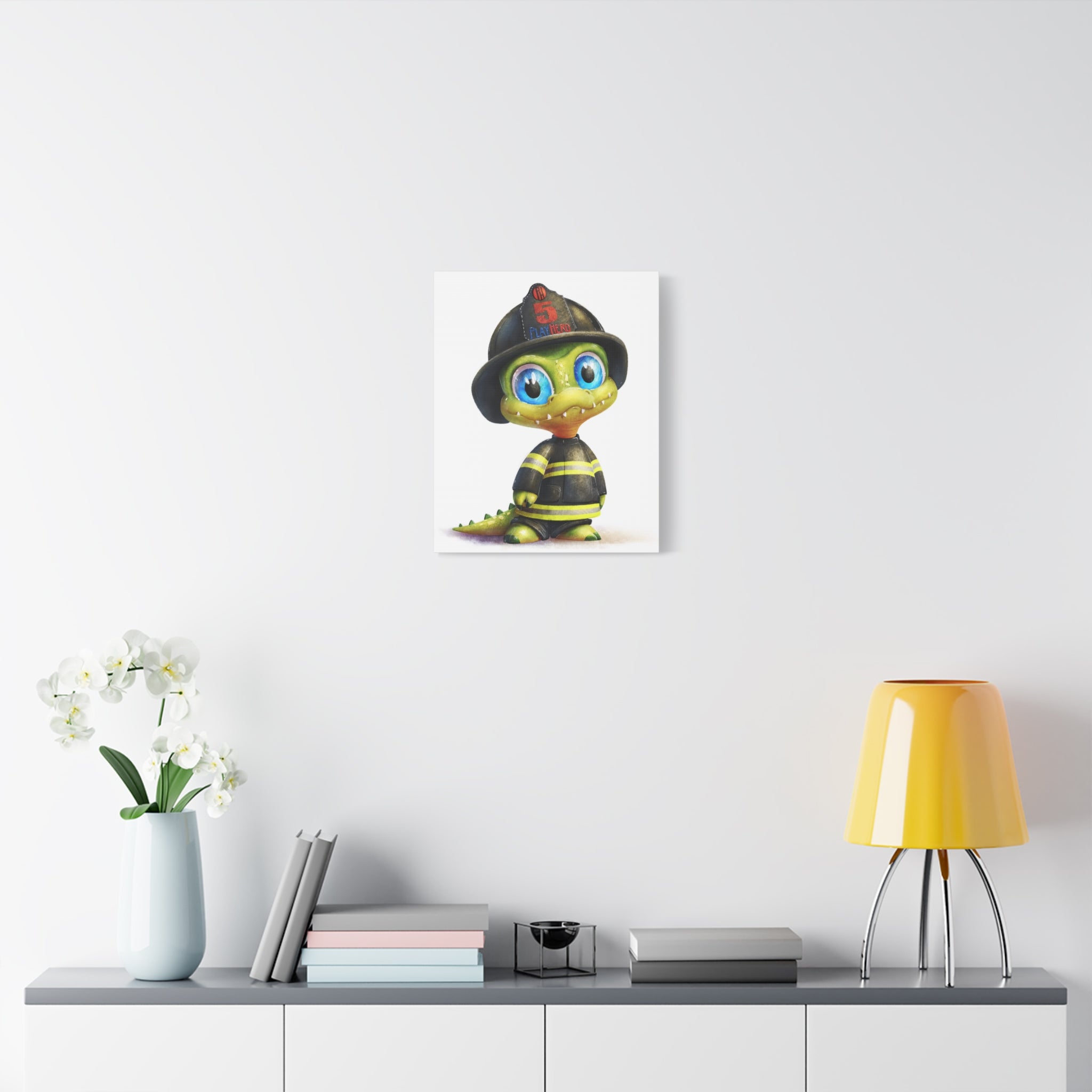 Adorable Firefighter Canvas Art - Whimsical Kid's Room Decor, Nursery Wall Art, Birthday Gift, Playroom Decoration, Fireman Theme