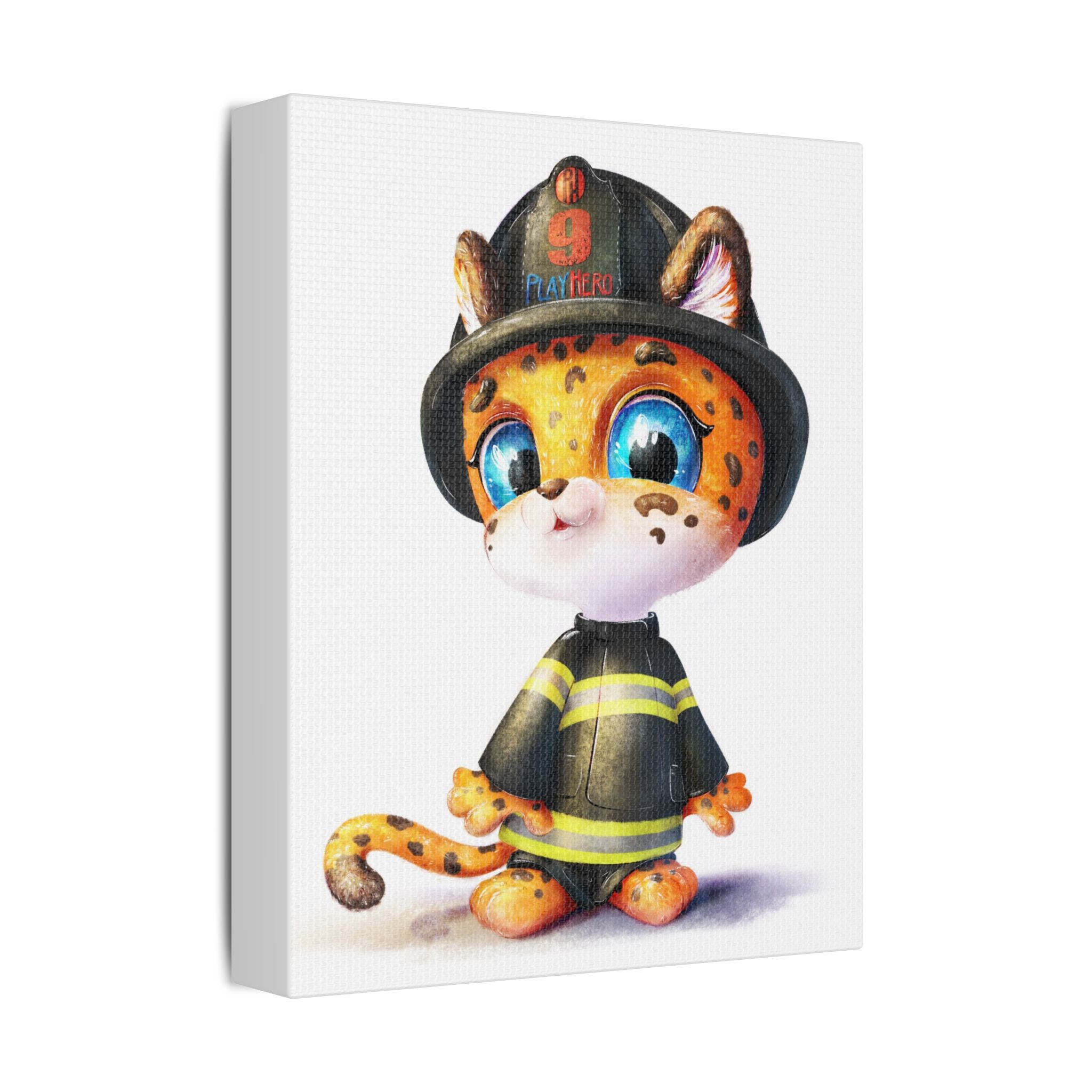 Firefighter Cat Canvas Print, Cute Animal Art for Kids, Playful Nursery Decor, Gift for Pet Lovers, Children's Room Wall Art