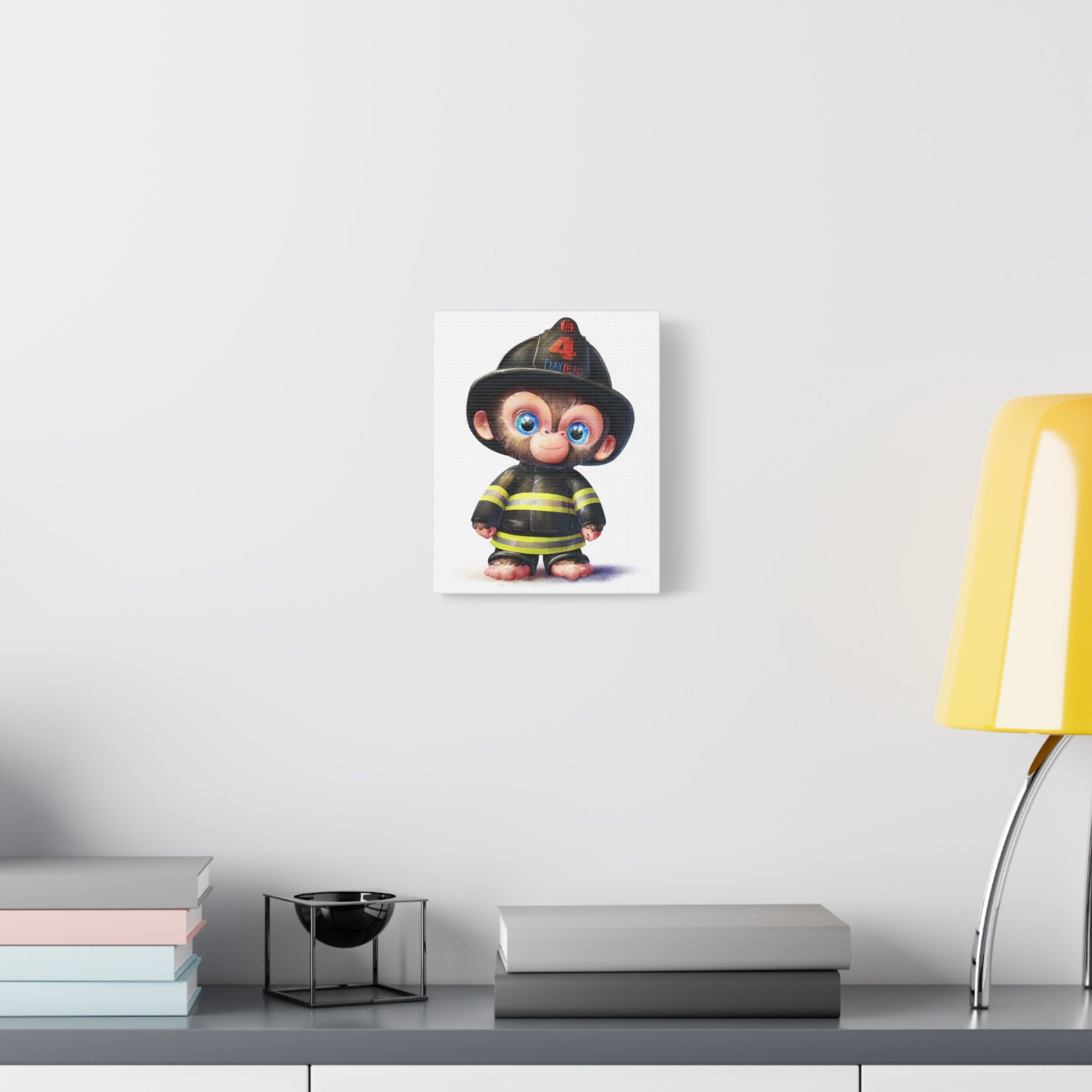 Cute Firefighter Monkey Canvas Art, Whimsical Home Decor, Kids Room Wall Art, Children's Gift, Playful Nursery Accent