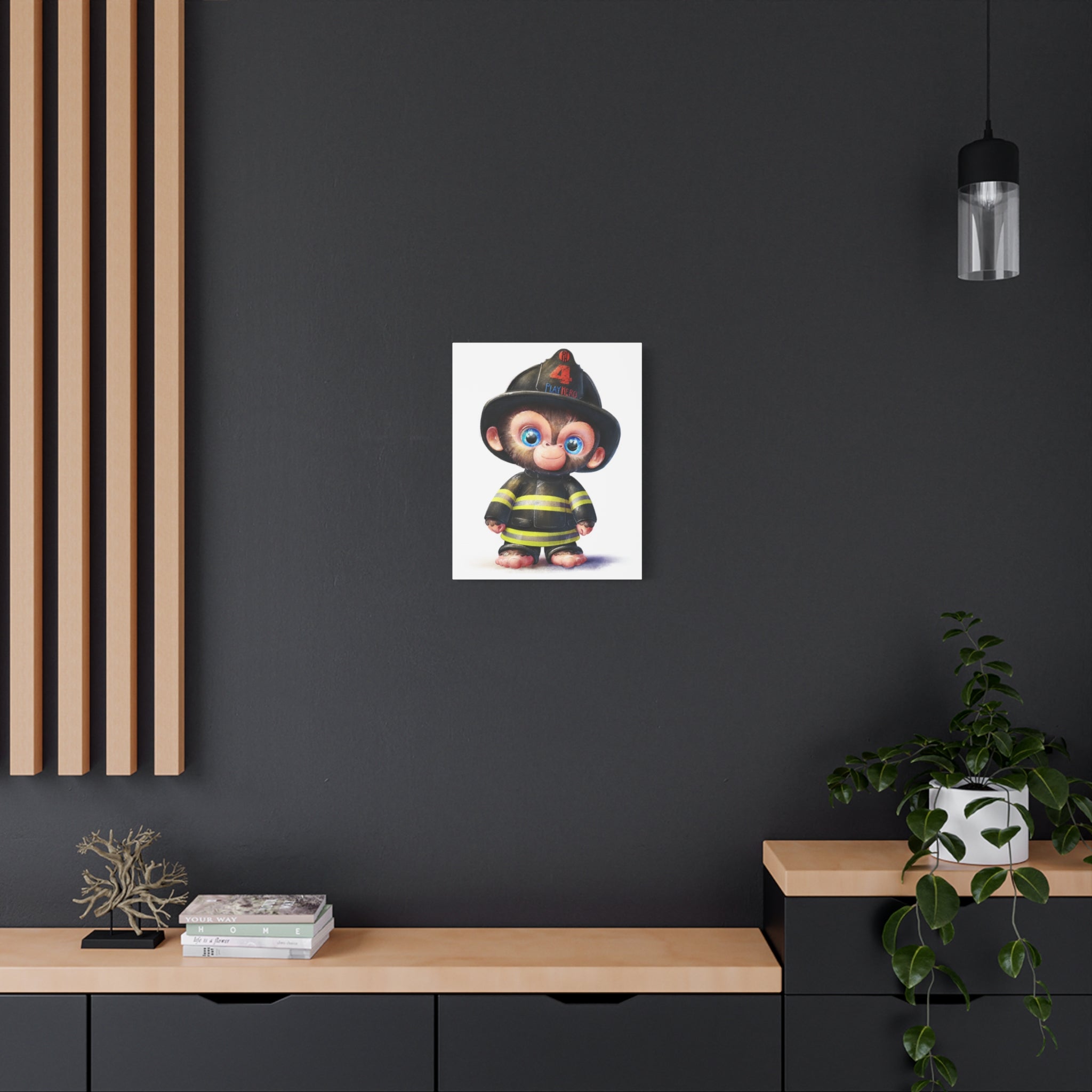 Cute Firefighter Monkey Canvas Art, Whimsical Home Decor, Kids Room Wall Art, Children's Gift, Playful Nursery Accent