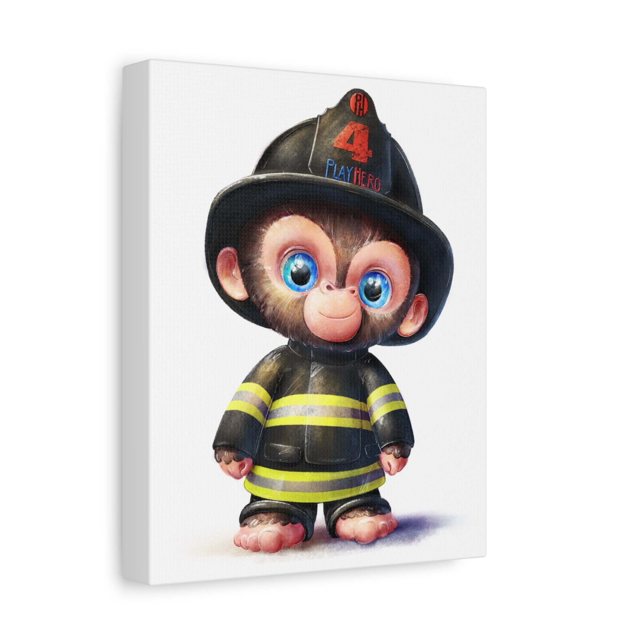 Cute Firefighter Monkey Canvas Art, Whimsical Home Decor, Kids Room Wall Art, Children's Gift, Playful Nursery Accent