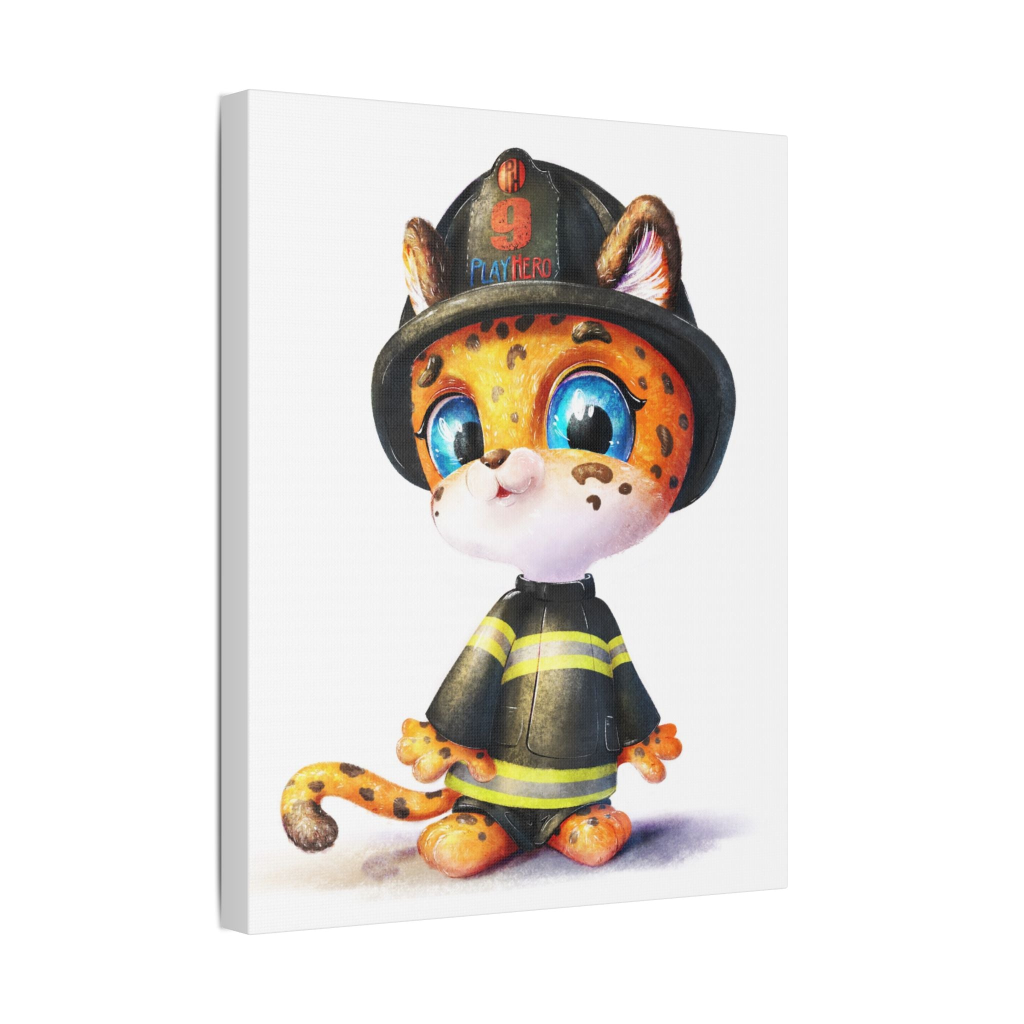 Firefighter Cat Canvas Print, Cute Animal Art for Kids, Playful Nursery Decor, Gift for Pet Lovers, Children's Room Wall Art