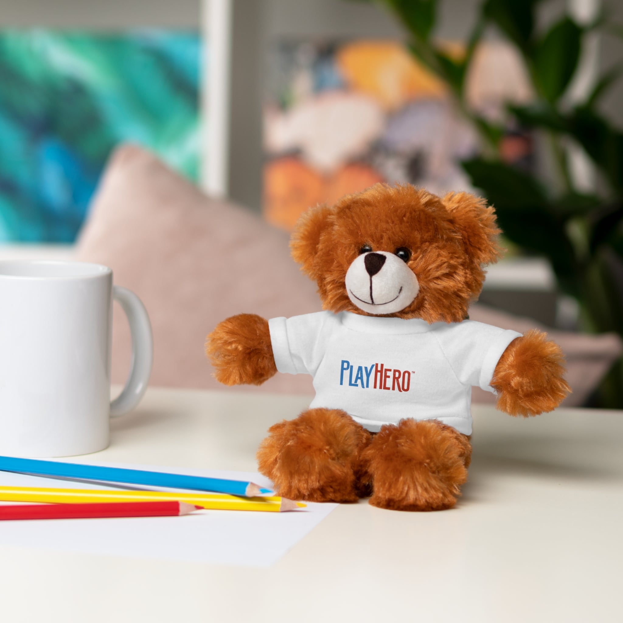 Customizable Stuffed Animal Gift, Plush Toy for Kids, PlayHero Bear with Tee, Birthday Present, Cuddle Buddy, Plush Decor