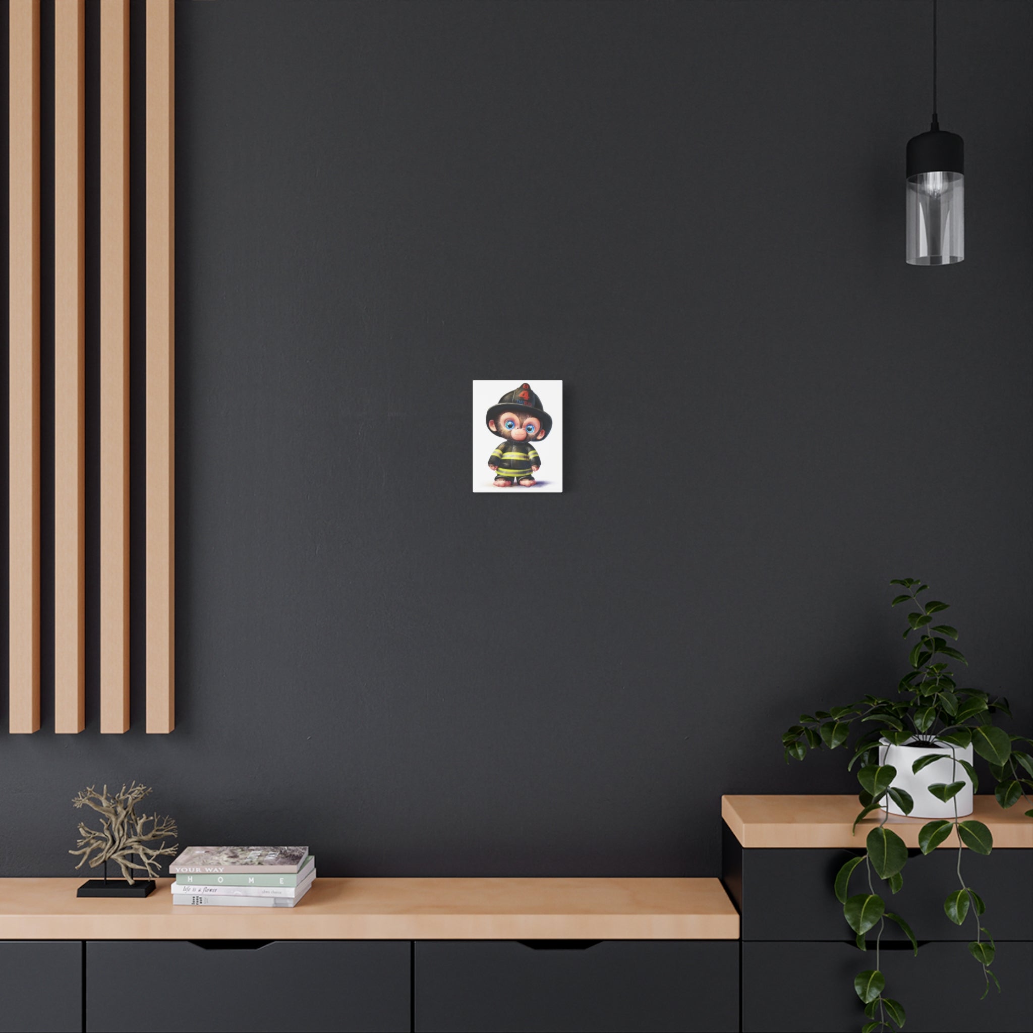 Cute Firefighter Monkey Canvas Art, Whimsical Home Decor, Kids Room Wall Art, Children's Gift, Playful Nursery Accent