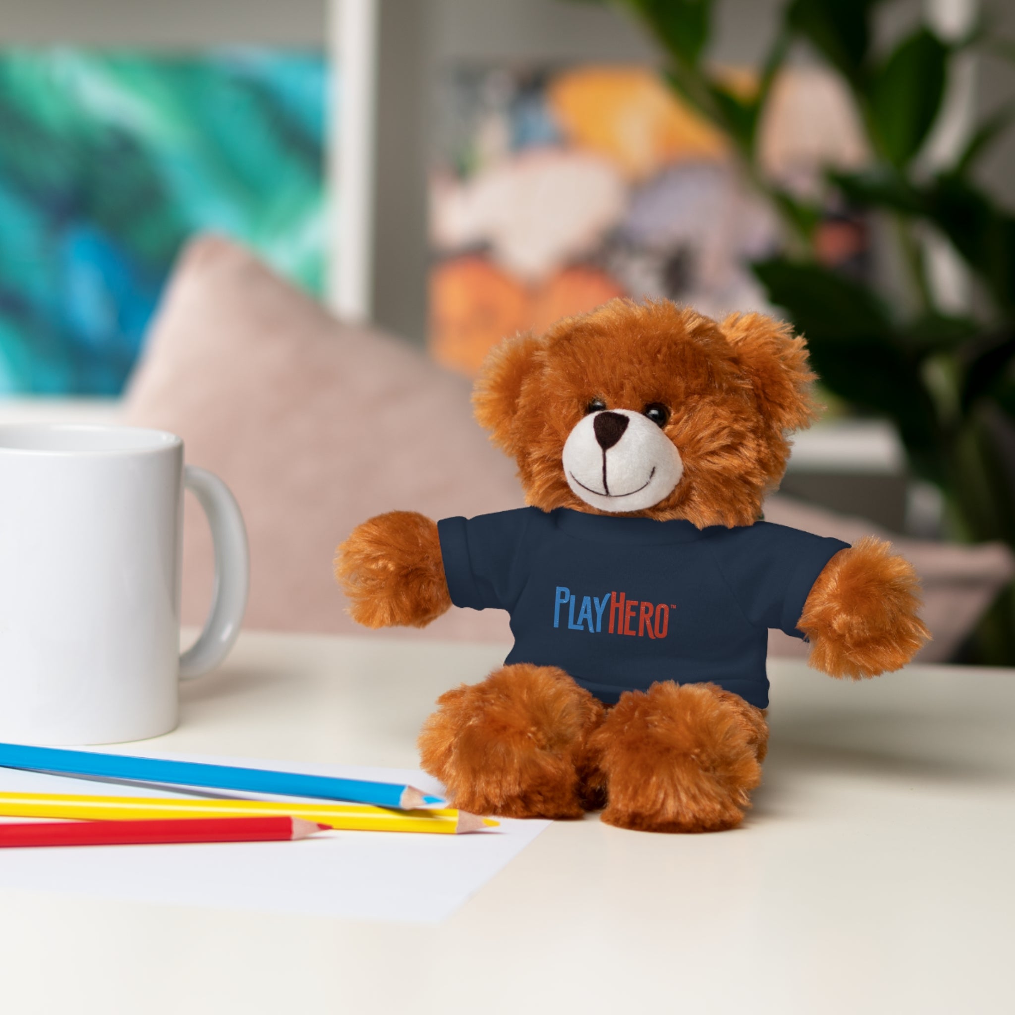 Customizable Stuffed Animal Gift, Plush Toy for Kids, PlayHero Bear with Tee, Birthday Present, Cuddle Buddy, Plush Decor