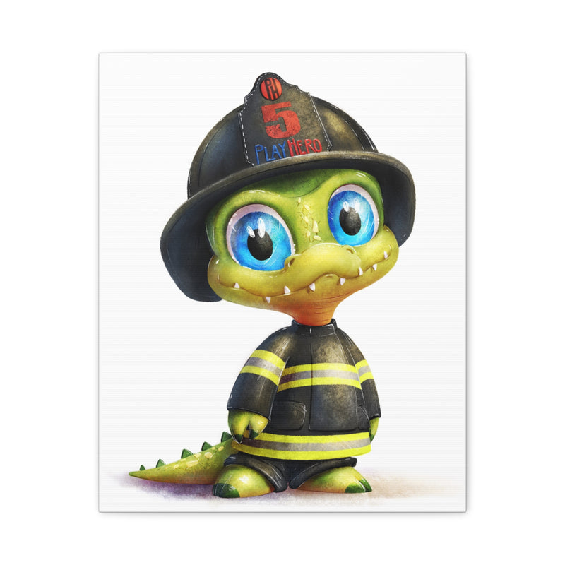 Adorable Firefighter Canvas Art - Whimsical Kid's Room Decor, Nursery Wall Art, Birthday Gift, Playroom Decoration, Fireman Theme
