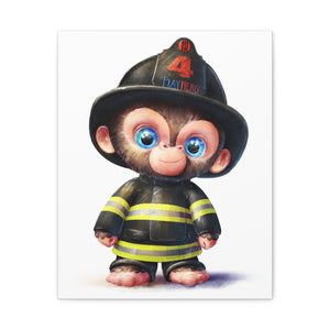 Cute Firefighter Monkey Canvas Art, Whimsical Home Decor, Kids Room Wall Art, Children's Gift, Playful Nursery Accent
