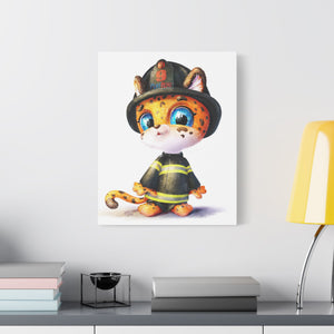 Firefighter Cat Canvas Print, Cute Animal Art for Kids, Playful Nursery Decor, Gift for Pet Lovers, Children's Room Wall Art