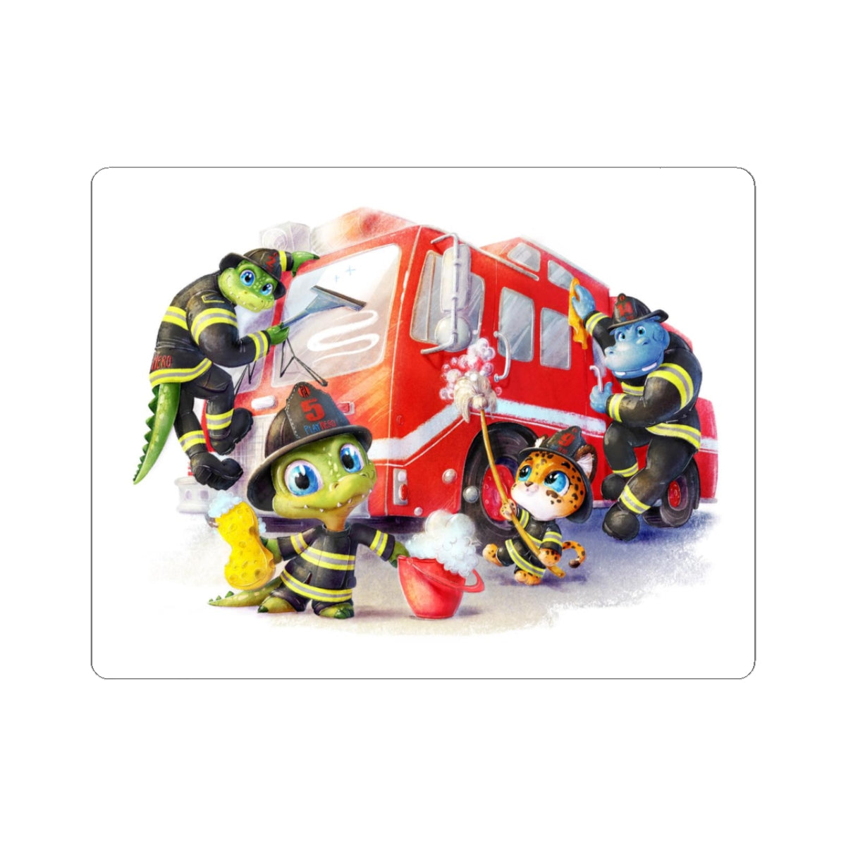 Firefighter Animal Stickers - Cute Fire Truck Design, Kids Room Decor, School Supplies, Fun Gifts for Firefighters