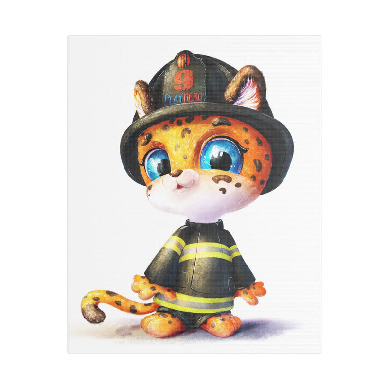 Firefighter Cat Canvas Print, Cute Animal Art for Kids, Playful Nursery Decor, Gift for Pet Lovers, Children's Room Wall Art
