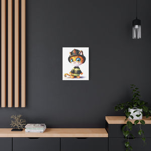 Firefighter Cat Canvas Print, Cute Animal Art, Kids Room Decor, Gift for Firefighter Enthusiasts, Playful Nursery Wall Art