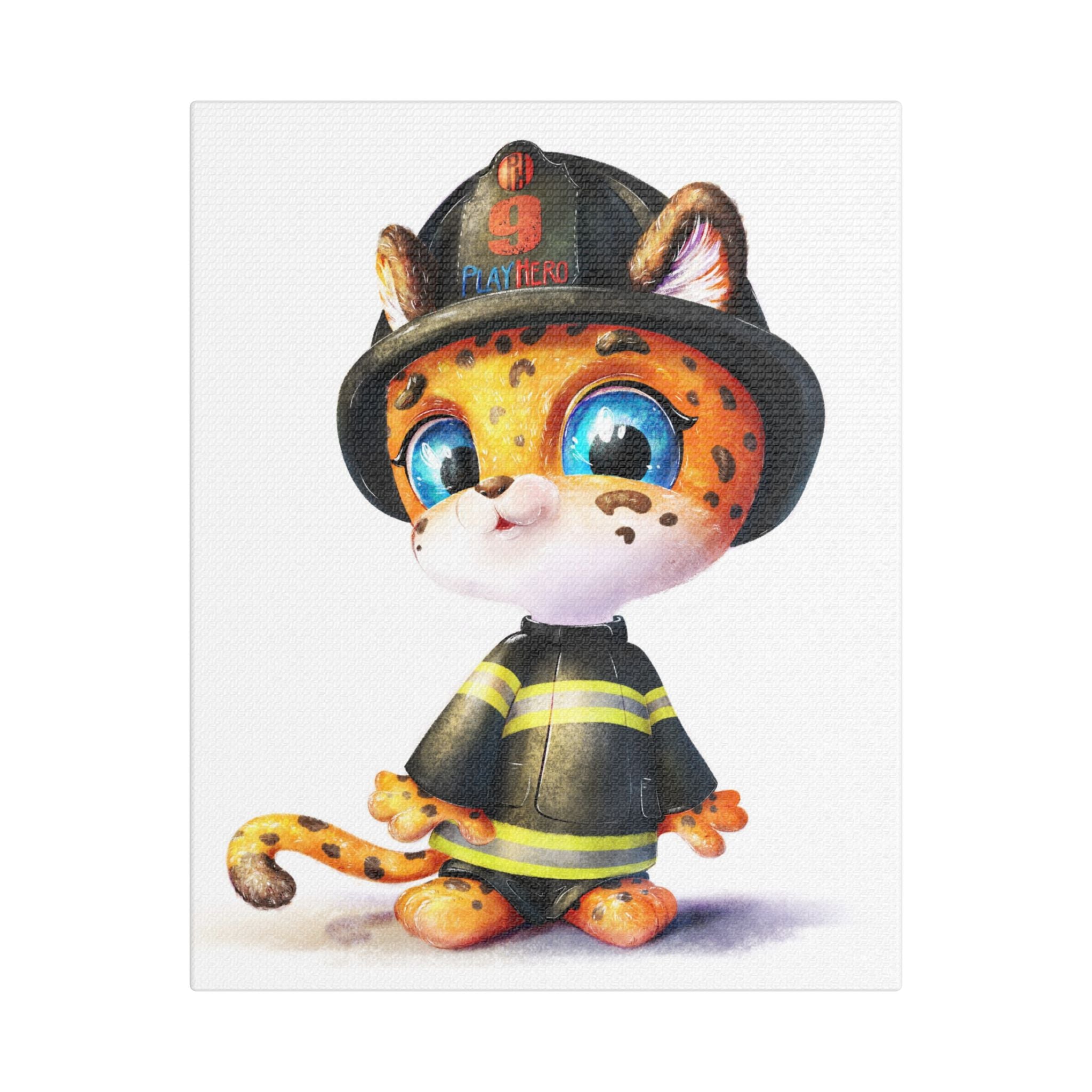 Firefighter Cat Canvas Print, Cute Animal Art for Kids, Playful Nursery Decor, Gift for Pet Lovers, Children's Room Wall Art