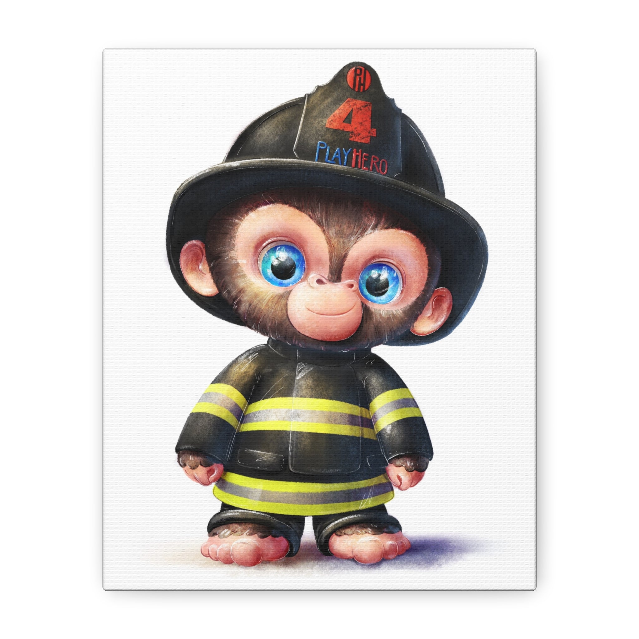 Cute Firefighter Monkey Canvas Art, Whimsical Home Decor, Kids Room Wall Art, Children's Gift, Playful Nursery Accent